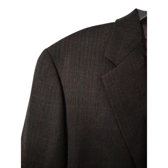 M607)IZOD Pure wool Woolmark Brown 
Herringbone Two button Blazer Sport Coat 44L - Picture 3 of 12